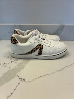 MIA White Sneakers with Leopard Accent
